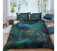 Washable 3D Print Microfiber Peacock in moonlight Duvet Cover Breathable Bedding Set with Pillow Shams fantasy Style Bed Quilt Cover All Season, Easy Care, Washable for Teens Adults King（220x240cm）