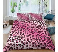 Washable 3D Print Microfiber Pink leopard print Duvet Cover Breathable Bedding Pillow Shams Modern animal pattern Bed Quilt Cover All Season, Easy Care, Washable Teens Adults Double(200x200cm)