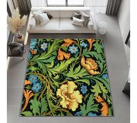 Washable 40x60 cm Area Rug - Small Short lint Black Green Rugs with Non-Slip Rubber Backing, Retro William Morris Floral Printed Carpet for Living Room Bedroom Dining Room Offic
