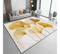 Washable 50x80 cm Area Rug - Small Short lint White Rugs with Non-Slip Rubber Backing, Marble Ginkgo Leaf Printed Carpet for Living Room Bedroom Dining Room Offic