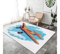 Washable 50x80 cm Area Rug - Small Short lint White Rugs with Non-Slip Rubber Backing, Retro Cartoon Airplane Printed Carpet for Living Room Bedroom Dining Room Offic