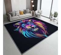 Washable 60x90 cm Area Rug for Living Room - Large Black Rugs Color Lion Head Printed Carpet with Non-Slip Rubber Backing for Bedroom, Dining Room, Offic