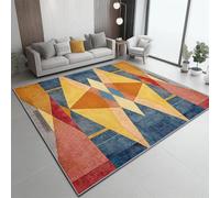 Washable 60x90 cm Area Rug - Small Short lint Blue Orange Rugs with Non-Slip Rubber Backing, Geometric Triangle Rhombus Printed Carpet for Living Room Bedroom Dining Room Offic
