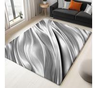 Washable 60x90 cm Area Rug - Small Short lint Grey Rugs with Non-Slip Rubber Backing, Swirl Silver Wave Printed Carpet for Living Room Bedroom Dining Room Offic