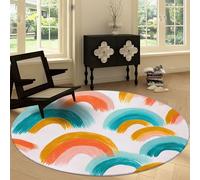 Washable 90 cm Round Area Rug, Bohemian Style Soft Fluffy Circle Carpet Rug - Hand Painted Rainbow Stripes Printed Short Pile Non Slip Floor Round Carpet for Entryway Living Room Bedroom
