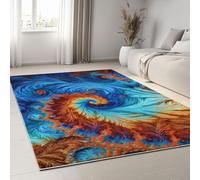 Washable Abstract Art Area Rug 100x160 cmNonSlip Floral Design Carpet for Living Room & BedroomSoft Low Pile Runner Mat with Mountain Swirl Print