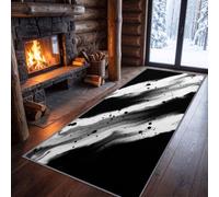 Washable Abstract Art Marble Stripes 60 x 240 cm Runner Rug | Soft Easy to Clean Black Kitchen Rug, Eastern Ink Wash Modern Non Slip Print for Hallway, Lounge, Bedroom, Home Office