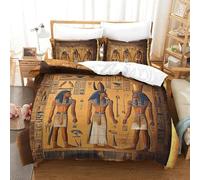 Washable Ancient Egyptian Mural Bedding Set With Hidden Zipper, King（220x240cm）Ancient Egyptian Mural Duvet Cover with Pillowcases, Soft Microfiber Karnak Temple Reliefs Quilt Cover for Kids & Adults