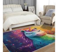 Washable Angry Horse Rugs for Entryway, Funny Happy Cartoon Design Small Area Rug Bedroom Decor, Non Slip Low Pile Soft Indoor Door Mat, 40 x 60 cm
