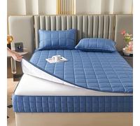 Washable Anti-dust 360°Total Mattress Encasement Cover Full Zipped,Customizable Six-sided Quilted Mattress Topper,Soft Full Encasement Fitted Sheet, Double/Single/King(Blue,135x190+30cm)