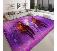 Washable Area Rug 100 x 160 cm for Nursery, Animal Horse Forest Cherry Blossoms Non-Slip Bedroom Rug - Dream Style Low pile Printed Carpet for Living room Dining Room Office Game Room Carpet