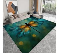 Washable Area Rug 100 x 160 cm for Nursery, Glass Geometric Dragonfly Non-Slip Bedroom Rug - Dream Art Ultra-Thin Low pile Printed Carpet for Living room Dining Room Office Game Room Carpet