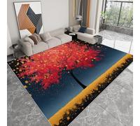 Washable Area Rug 100 x 160 cm for Nursery, Red Autumn Leaves Flowers Trees Non-Slip Bedroom Rug - Dream Style Ultra-Thin Low pile Printed Carpet for Living room Dining Room Office Game Room Carpet