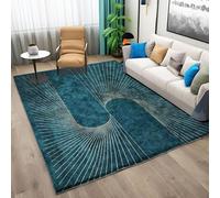 Washable Area Rug 120 x 170 cm - Ultra Soft Short Pile Non-Slip Non-Shedding Stain Resistant Flannel, Turquoise Gold Lines Carpet for Home Office Nursery Playroom - Green