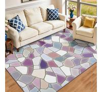 Washable Area Rug, 120 x 180 cm Purple Industrial Mosaic Fragment Design Bedside Carpet, Non Slip Short Pile Rug for Home Office, Soft Skin-Friendly Texture Safe for Kids & Pets