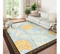 Washable Area Rug 120x180 Large Soft Rugs for Living Room Farmhouse Vintage Area Rugs for Bedroom Dining Room Non Slip Stain Resistant Under Table Rug Sky Blue Leaf Golden Yellow Floral Carpet