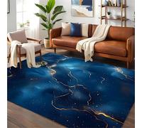 Washable Area Rug, 160x200cm Starry Sky Blue and Gold Print 9D Design Non-slip and Machine Washable Rug, Beautiful, Stylish, Artistic Decoration Large Area Indoor Rug for Bedrooms and Living Rooms
