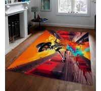 Washable Area Rug 180x240 Rug with Tpr Backing Neon Skeleton Soft Bedroom Carpet Abstract City Street Skull Print Area Rugs Low Pile for Living Room Studio Office Halloween Goth Decor Teen Boys Rugs