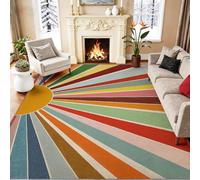 Washable Area Rug 40 x 60 cm for Living Room, Multicoloured Vintage Chic Abstract Geometric Sun Non Slip Area Rugs for Bedroom, Non Shedding Soft Carpet for Teens Boys Girls Rooms