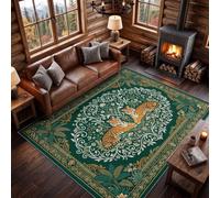 Washable Area Rug 60 x 110 cm, Retro Tropical Animal Non-Slip Tigers Palm Leaves Flowers Printed Carpet for Bedroom, Green Low Pile Throw for Living rooms Office Dining Room Laundry Decor