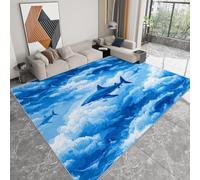 Washable Area Rug 60 x 90 cm for Nursery, Ocean Shark Clouds Non-Slip Bedroom Rug - Cartoon Style Low pile Printed Carpet for Living room Dining Room Office Game Room Carpet