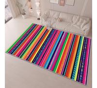 Washable Area Rug 80 x 150 cm - Non-Slip Low Pile Stain Resistant Easy to Clean Carpet, Mexican Style Stripes - Colorful Indoor Door Mat for Living Room Kitchen Bathroom Bedroom Front Door Entrance