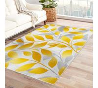 Washable Area Rug Abstract leaf pattern Large Rugs,with Non-Slip Backing & Durable Edge Binding, for Living Room, Bedroom,Dinning Room(golden)-90x120cm