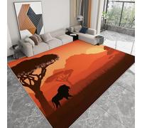 Washable Area Rug African Landscape Lion Acacia Tree 140 x 200 cm Area Rugs for Living Room, Orange Color Soft Anti Slip Indoor Floor Carpet for Bedroom Dining Kitchen Home Runner