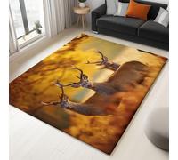 Washable Area Rug Animal Photography Deer Autumn Leaves 90 x 150 cm Area Rugs for Living Room, Yellow Soft Anti Slip Indoor Floor Carpet for Bedroom Dining Kitchen Home Runner