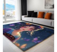 Washable Area Rug Anime Style Girl Butterfly 60 x 90 cm Area Rugs for Living Room, Black Soft Anti Slip Indoor Floor Carpet for Bedroom Dining Kitchen Home Runner