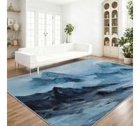 Washable Area Rug Blue Gray Non Shedding Easy Clean Carpet, Nature Snow Mountain Painting Pattern Soft flannel Low Pile Rugs for Living Dining Bedroom Dining Room, 120 x 180 cm Shed Resistant Carpet