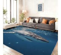 Washable Area Rug Blue Non Slip Soft Carpet - Animals Deep Sea Shark Theme Low Pile Easy Clean Rugs for Living Room Bedroom Kitchen Nursery Bedside Home Office, 60 x 90 cm