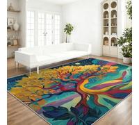Washable Area Rug Colorful Non Shedding Easy Clean Carpet, Cartoon Night Empty Trees Mountains Soft flannel Low Pile Rugs for Living Dining Bedroom Dining Room, 140 x 200 cm Shed Resistant Carpet