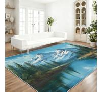 Washable Area Rug Colorful Non Shedding Easy Clean Carpet, Nature Mountains Lakes Forests Pattern Soft flannel Low Pile Rugs for Living Dining Bedroom Dining Room, 120 x 180 cm Shed Resistant Carpet