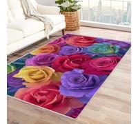 Washable Area Rug Colorful roses Large Rugs,with Non-Slip Backing & Durable Edge Binding, for Living Room, Bedroom,Dinning Room(polychrome)-210x270cm