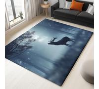 Washable Area Rug Fantasy Style Night Forest Deer 140 x 200 cm Area Rugs for Living Room, Black Soft Anti Slip Indoor Floor Carpet, for Bedroom Dining Kitchen Home Runner