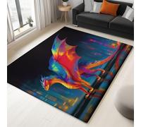 Washable Area Rug Fantasy Style Rainbow Dragon City 180 x 240 cm Area Rugs for Living Room, Black Soft Anti Slip Indoor Floor Carpet for Bedroom Dining Kitchen Home Runner