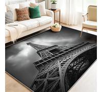 Washable Area Rug for Living Room 60 x 90 cm, Non-Slip Close-Up Iron Tower Architecture Dark Clouds Printed Carpet for Bedroom, Low-Pile & Non-Shedding Black White Carpets for Dining Room Home Office