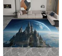 Washable Area Rug for Living Room Bedroom, Gothic Architecture Castles Space Planets Non Slip Carpet, Soft Short Pile Rug for Dining Room Kitchen, Easy Care Multicolored Floor Covering 120 x 170 cm