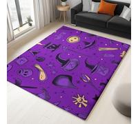 Washable Area Rug for Living Room Purple 80×150cm, Soft Non-shedding Non-slip Rug, Short Pile Cartoon Doodle Wand Magic Hat Stain Resistant Carpet for Kitchen Kids Nursery Room