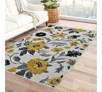 Washable Area Rug Grey flowers, woven texture Large Rugs,with Non-Slip Backing & Durable Edge Binding, for Living Room, Bedroom,Dinning Room(yellow)-150x180cm
