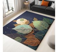 Washable Area Rug Hand-Drawn Lines Leaves 140 x 200 cm Area Rugs for Living Room, Navy Blue Soft Anti Slip Indoor Floor Carpet, for Bedroom Dining Kitchen Home Runner