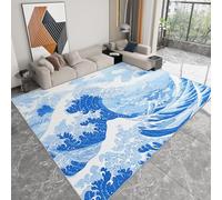 Washable Area Rug Hokusai Style Ocean Waves 140 x 200 cm Area Rugs for Living Room, Blue Soft Anti Slip Indoor Floor Carpet for Bedroom Dining Kitchen Home Runner