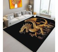 Washable Area Rug Living Room 140 X 200 Cm Fantasy Dragon City Soft Short Pile Rugs Gold Black Large Non Slip Carpet For Bedroom Dining Room Kitchen Kids Room Soft Faux Wool Flannel Rug