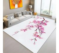 Washable Area Rug Living Room 140 X 200 Cm Japanese Style Cherry Blossoms Flower Branches Soft Short Pile Rugs Pink White Large Non Slip Carpet For Bedroom Dining Room Kitchen Kids Room