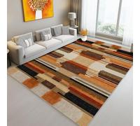 Washable Area Rug Living Room 50 X 80 Cm Modern Minimalist Stripes Geometric Soft Short Pile Rugs Brown Orange Large Non Slip Carpet For Bedroom Dining Room Kitchen Kids Room
