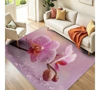 Washable Area Rug Living Room 50 x 80 cm, Rug with Soft Low Pile Vacuum Friendly Non Slip Backing, Countryside Flowers Orchids Carpet for Bedroom Room Home Office Hall Lounge Bedside