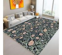 Washable Area Rug Living Room 60 X 90 Cm William Morris Style Flowers Vines Soft Short Pile Rugs Black Pink Large Non Slip Carpet For Bedroom Dining Room Kitchen Kids Room