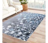 Washable Area Rug Watercolor White Daisies Large Rugs,with Non-Slip Backing & Durable Edge Binding, for Living Room, Bedroom,Dinning Room(grey)-90x120cm