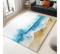 Washable Area Rug Watercolour Beach Waves 180 x 240 cm Area Rugs for Living Room, Light Blue Soft Anti Slip Indoor Floor Carpet, for Bedroom Dining Kitchen Home Runner